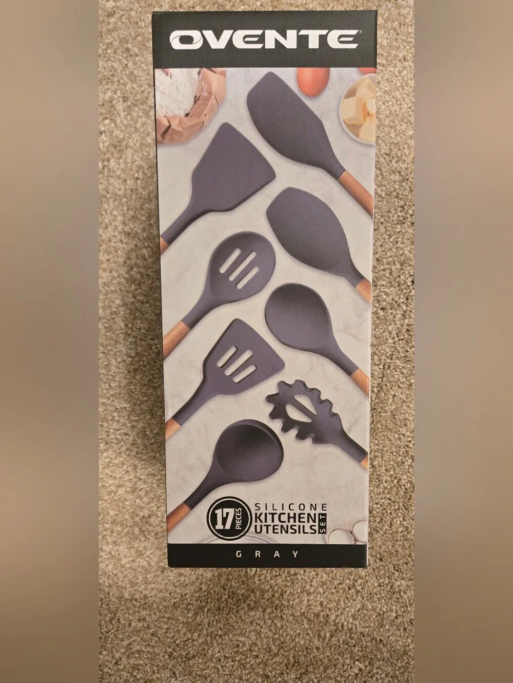 Ovente 17-Piece Silicone Kitchen Utensil Set in Gray